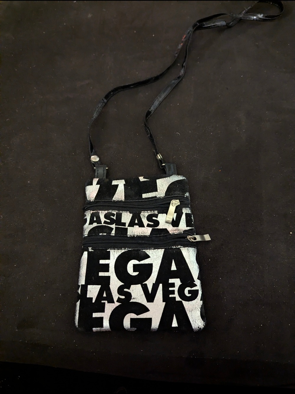 Las Vegas Printed Crossbody Bag in Black and Silver